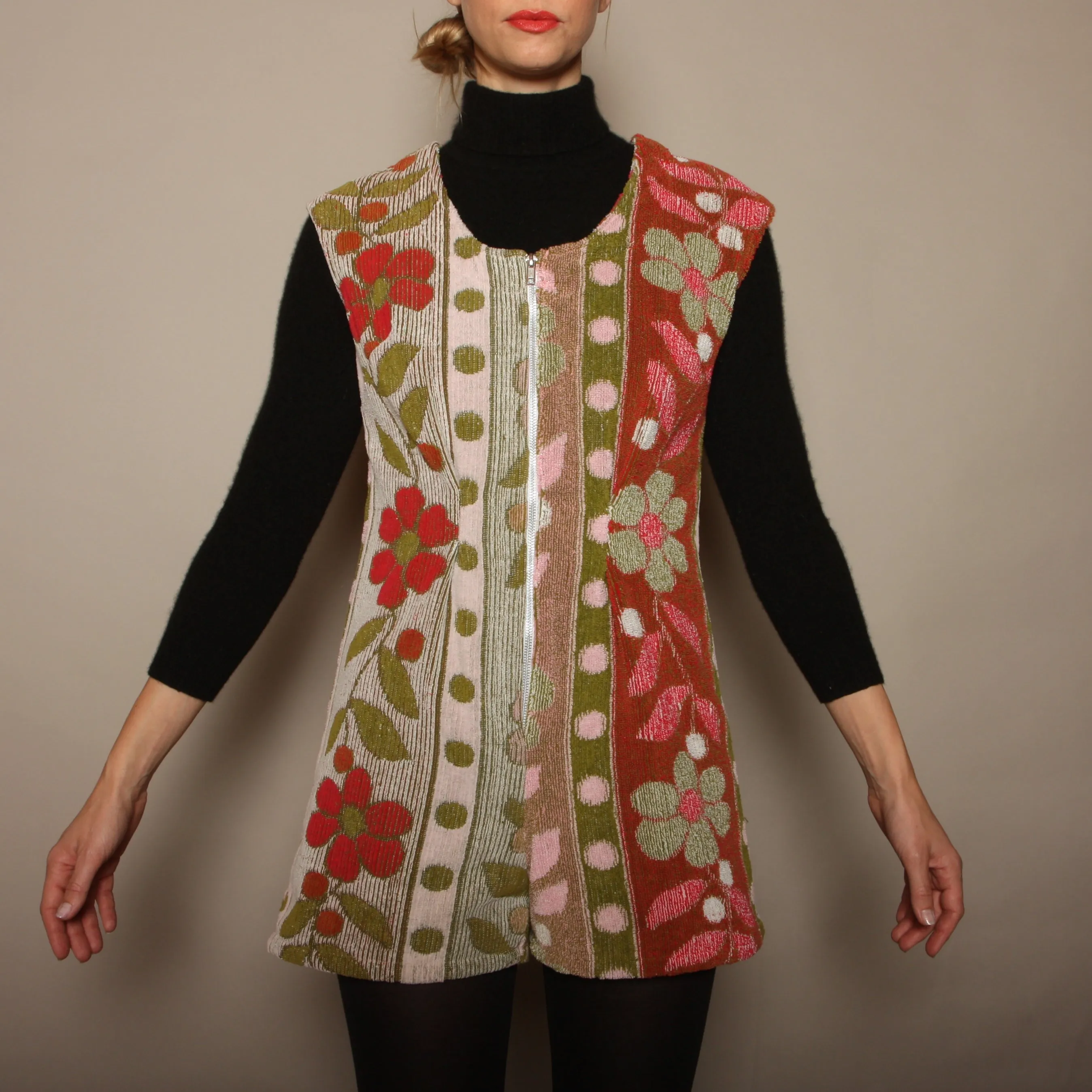 60's Cannon Flowers   Dots Terrycloth Romper