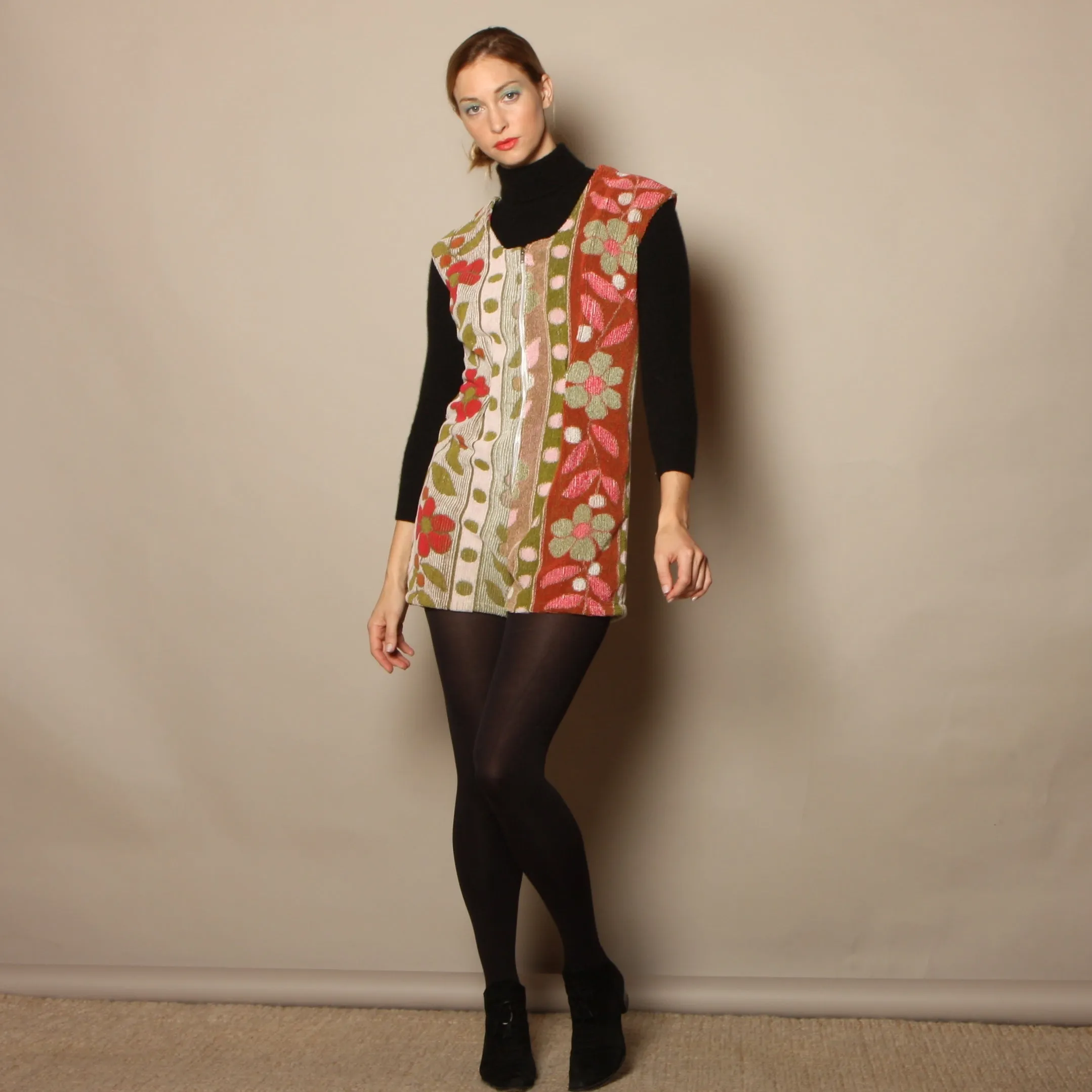 60's Cannon Flowers   Dots Terrycloth Romper