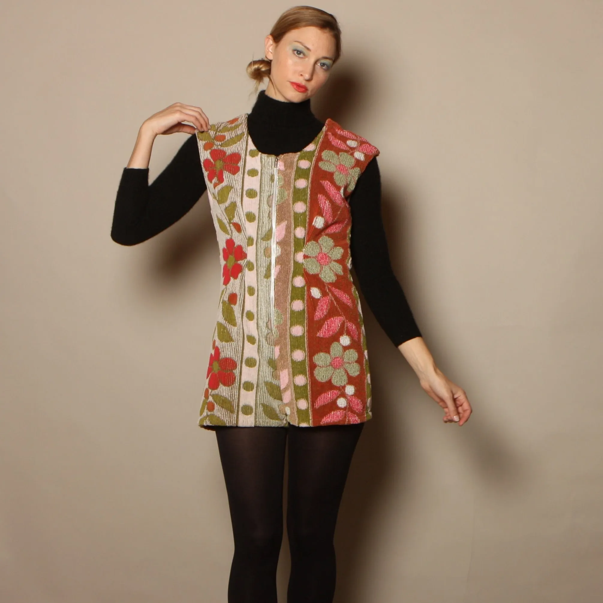 60's Cannon Flowers   Dots Terrycloth Romper