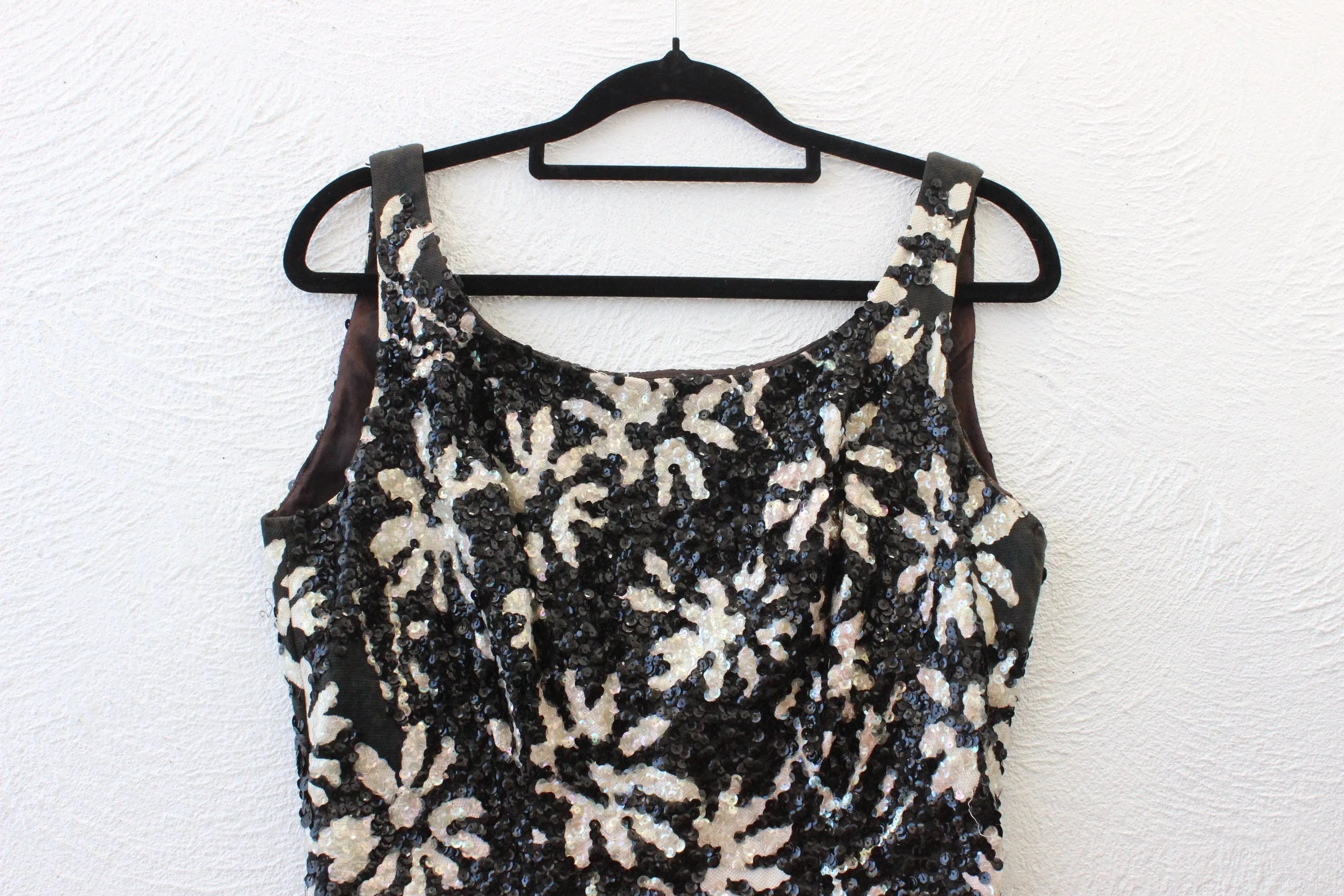 60s SEQUIN Flower Pattern Hand Sewn Party Dress