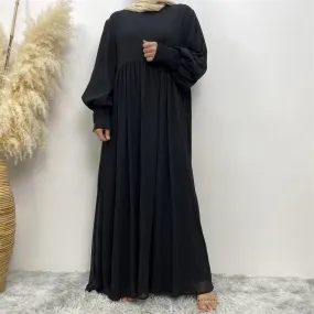 6685# summer solid color front zip a-line dress loose large hem maxi dresses  Eid muslim