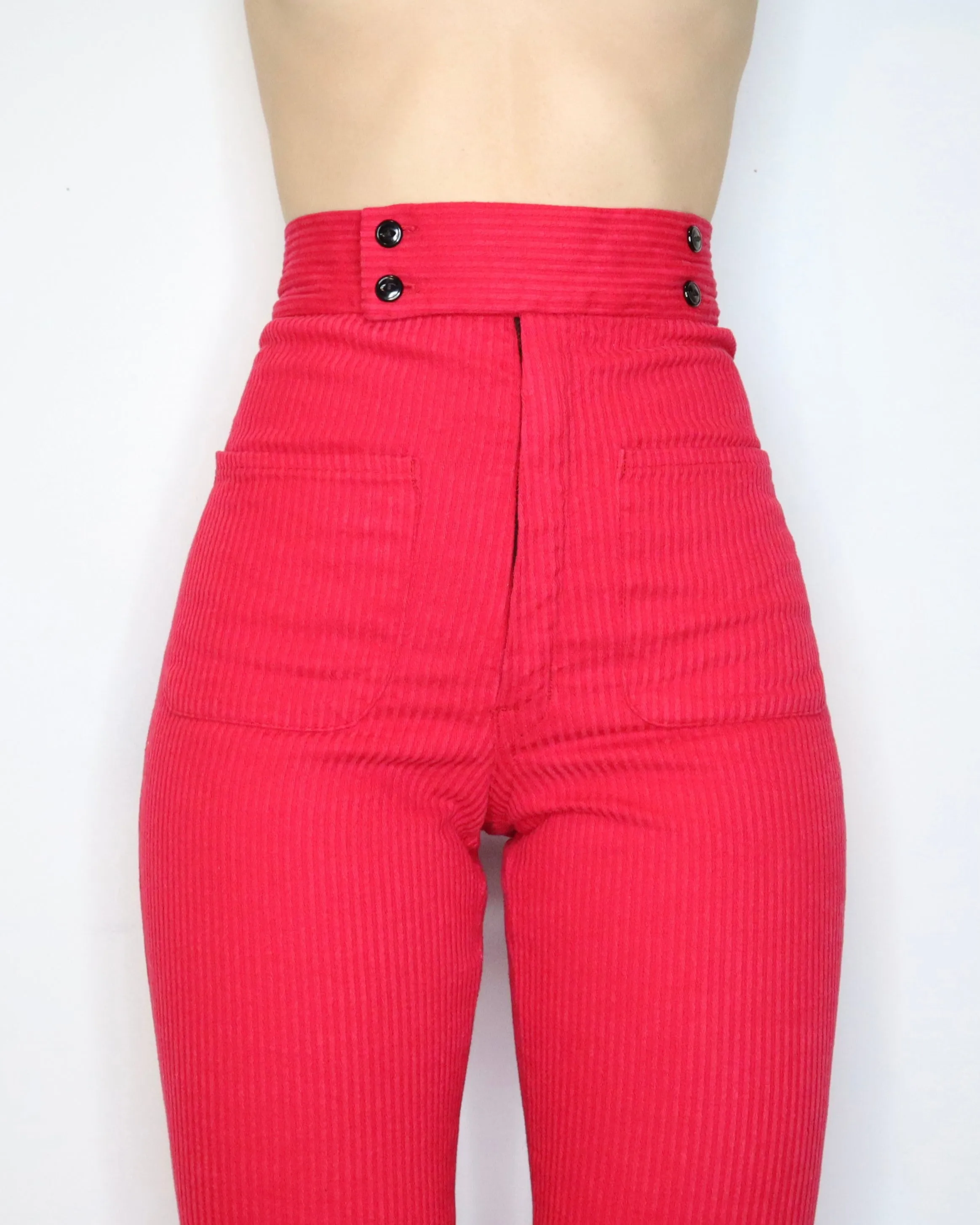 70s Red Corduroy Bell Bottoms (S)