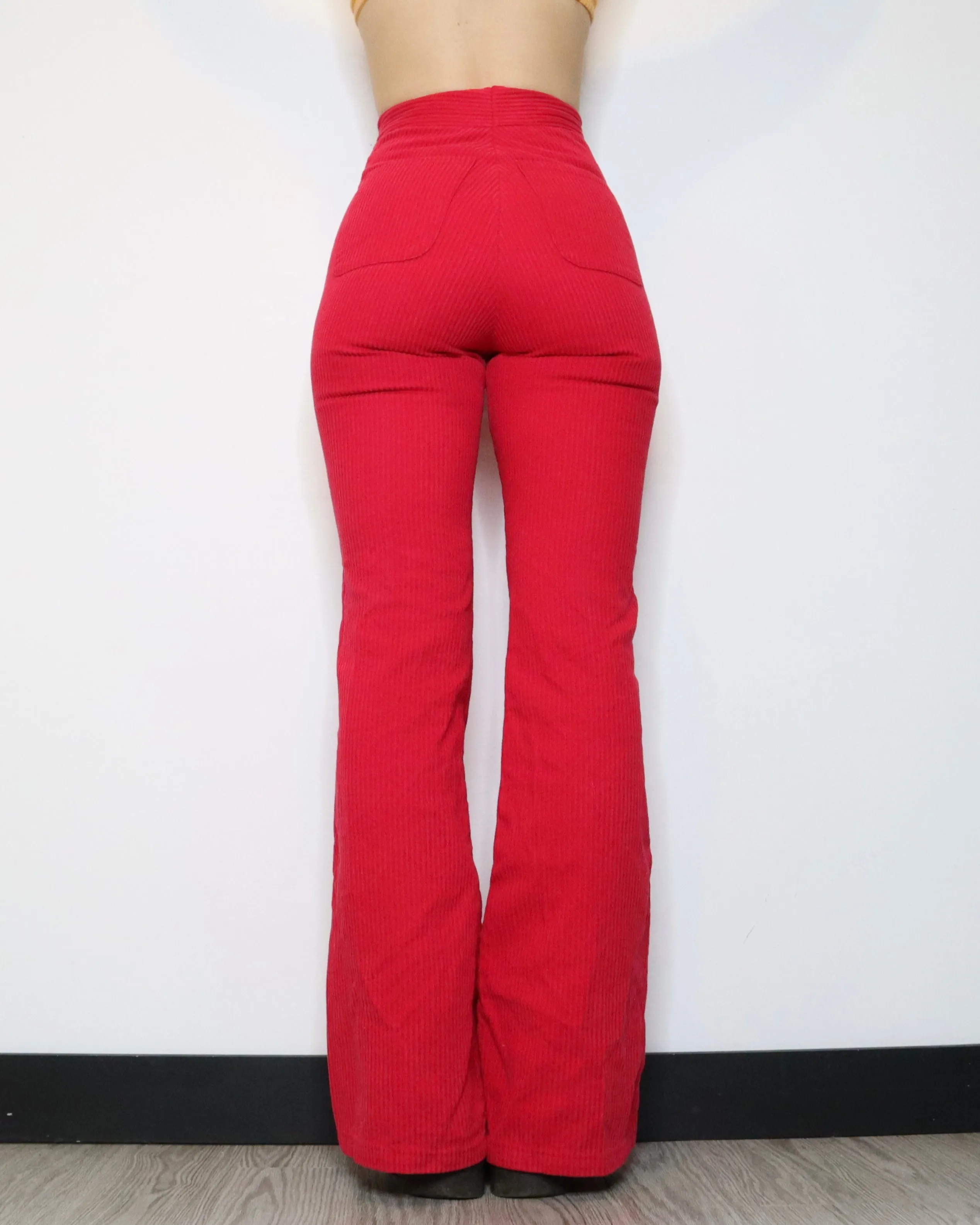 70s Red Corduroy Bell Bottoms (S)
