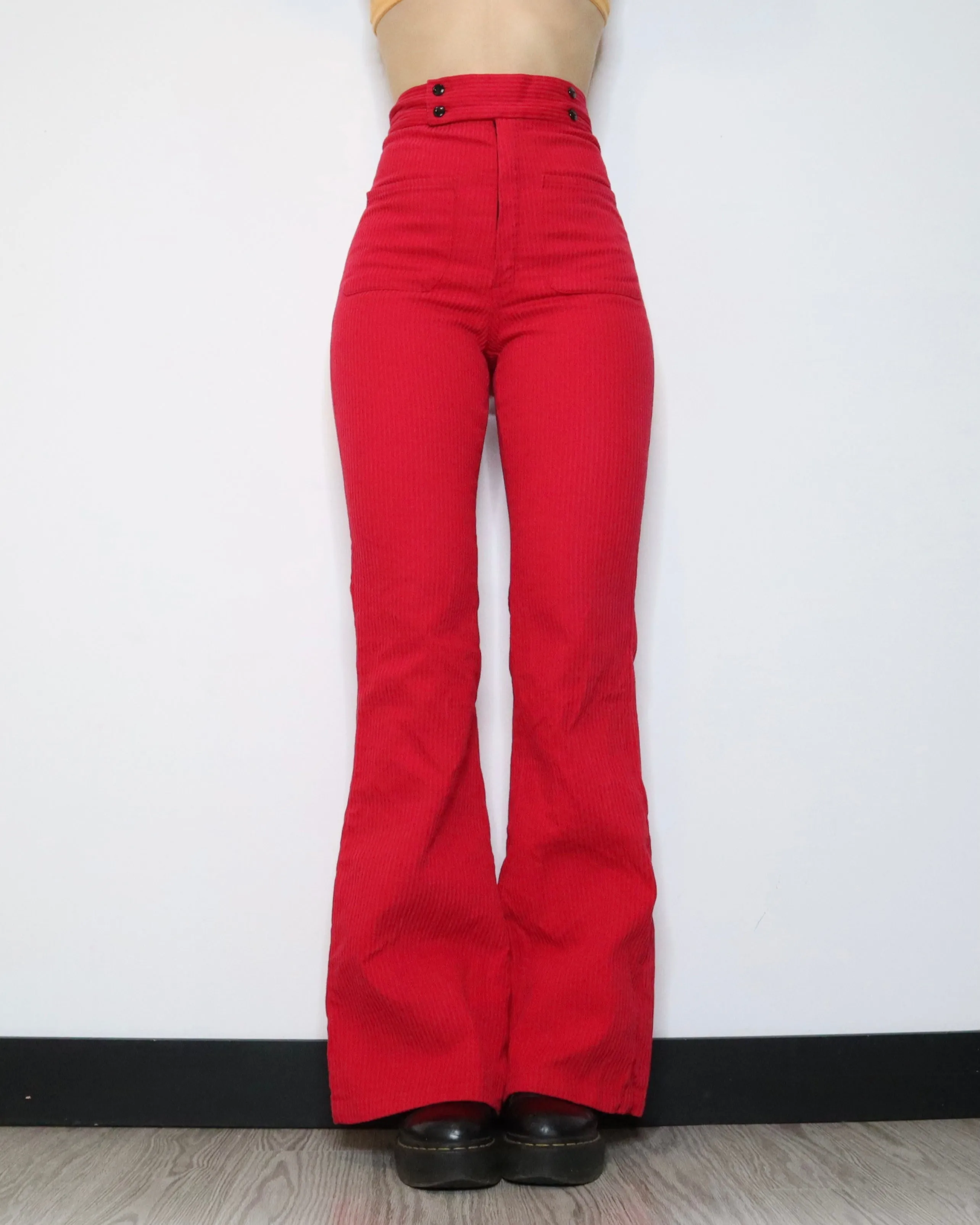 70s Red Corduroy Bell Bottoms (S)