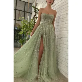 A-line Sweetheart High Split Sparkly Prom Dress