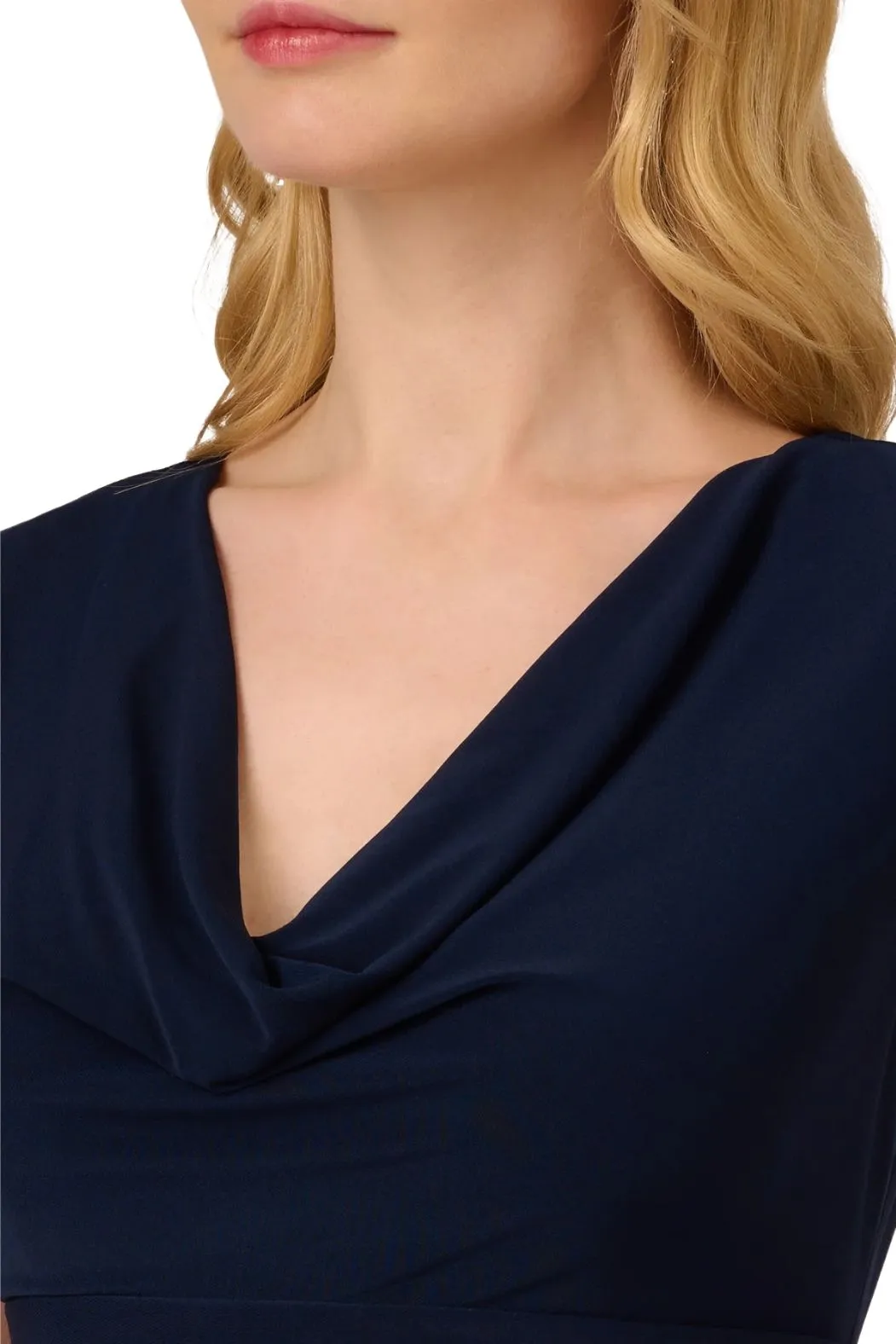 Adrianna Papell V-Neck Stretch Jersey Cap Sleeve Banded Sheath Dress - Midnight