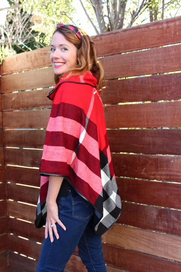 Adult Size - ARIA Plaid Collared Poncho - in 4 Colors