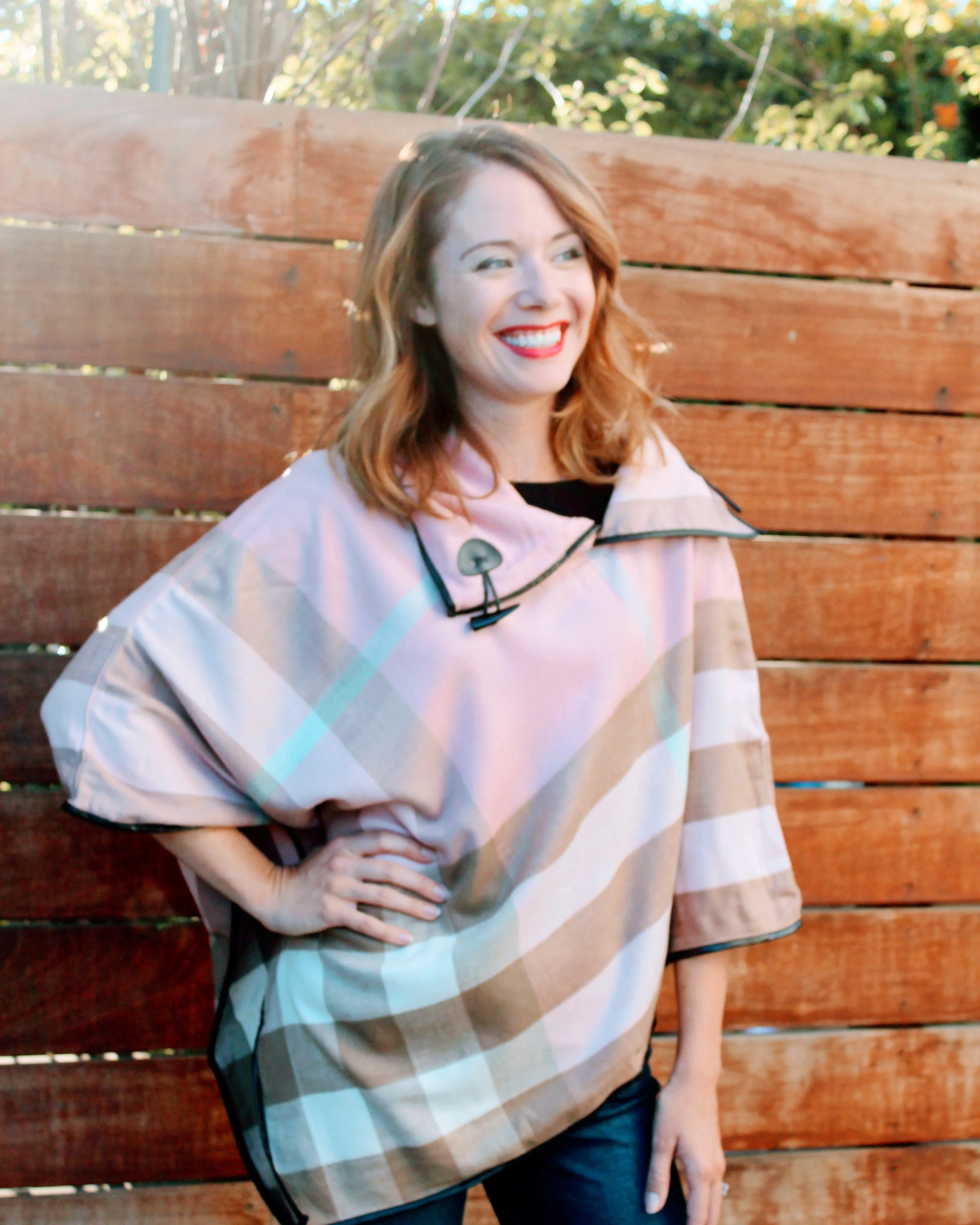 Adult Size - ARIA Plaid Collared Poncho - in 4 Colors