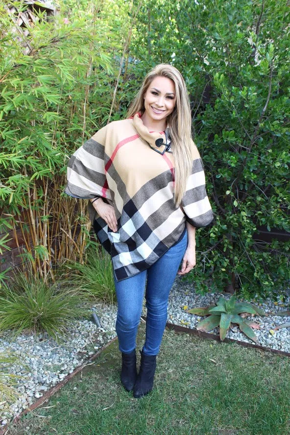 Adult Size - ARIA Plaid Collared Poncho - in 4 Colors