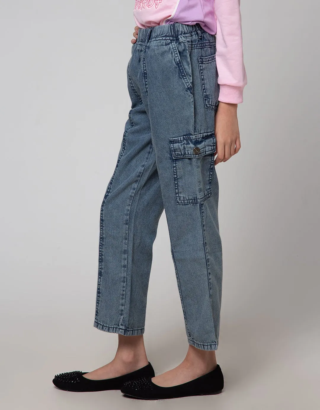 Aero Denim Long Pants Kantong Kargo Washing Acid