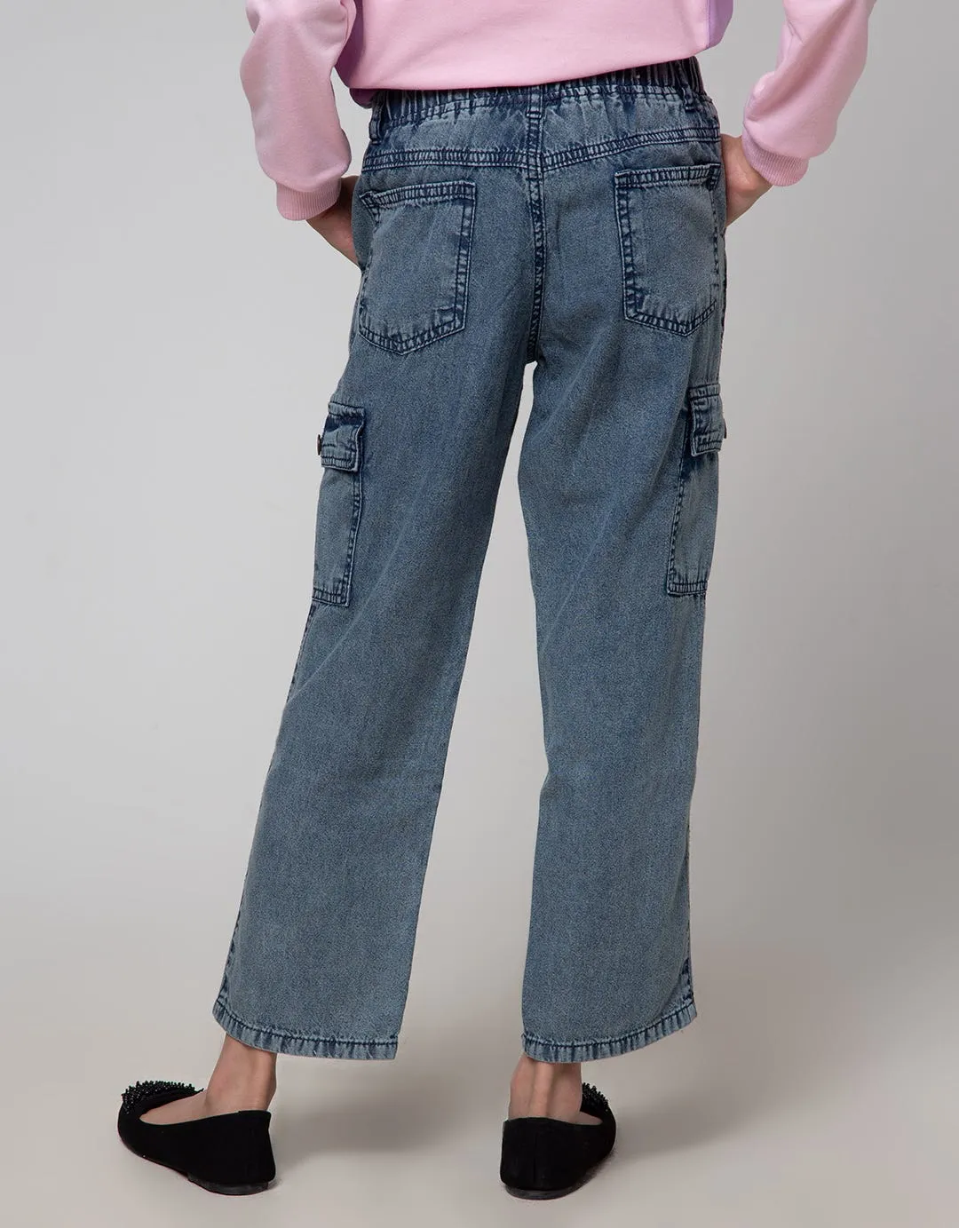 Aero Denim Long Pants Kantong Kargo Washing Acid