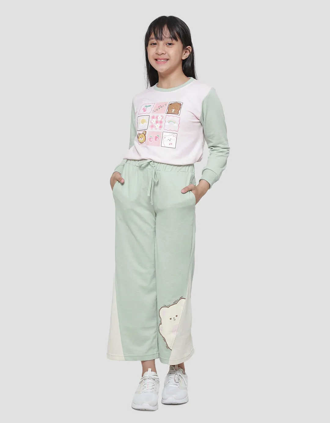 Aero Long Pants Knit Wide Leg Big Fur Bear Kiri Anak Perempuan