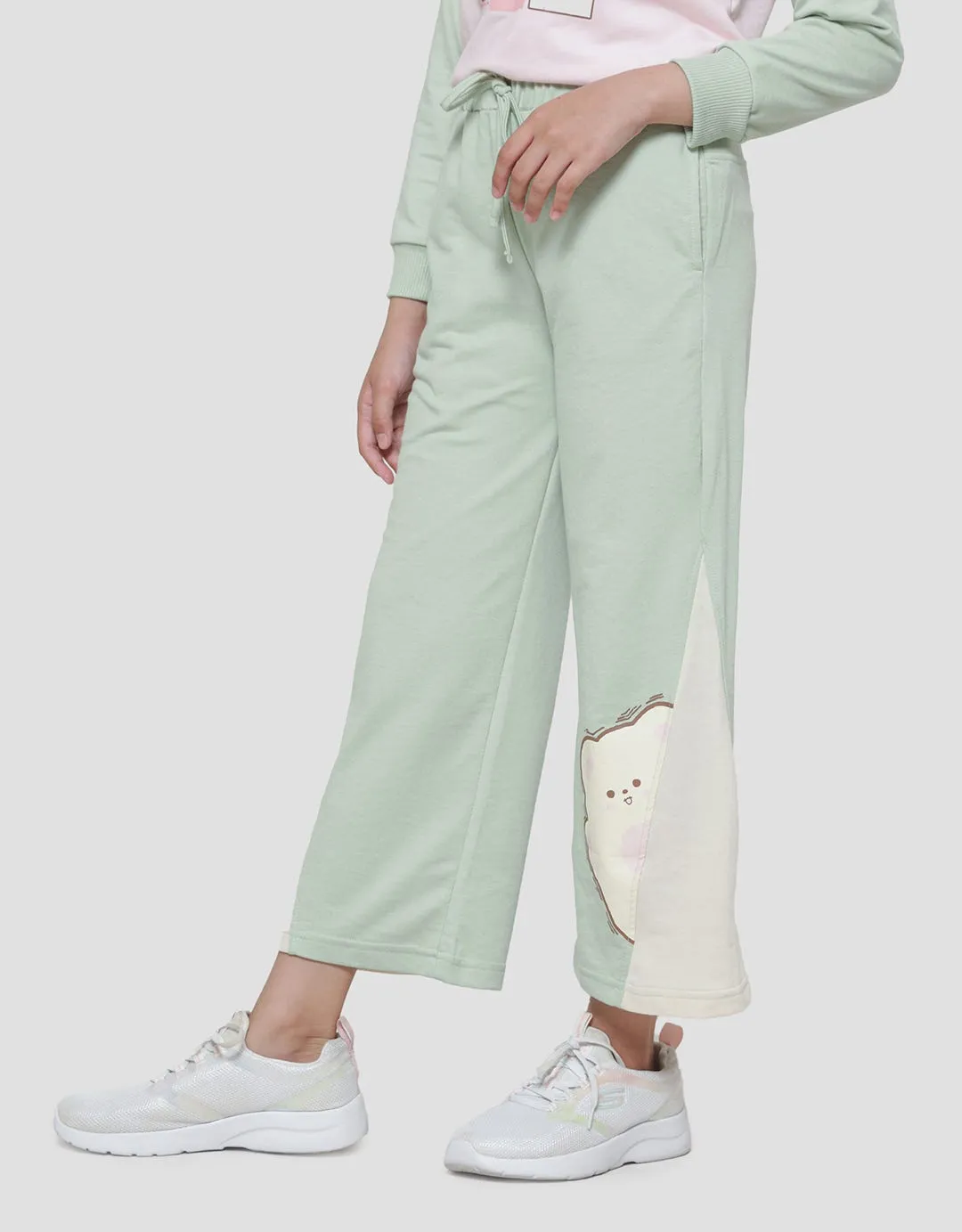 Aero Long Pants Knit Wide Leg Big Fur Bear Kiri Anak Perempuan