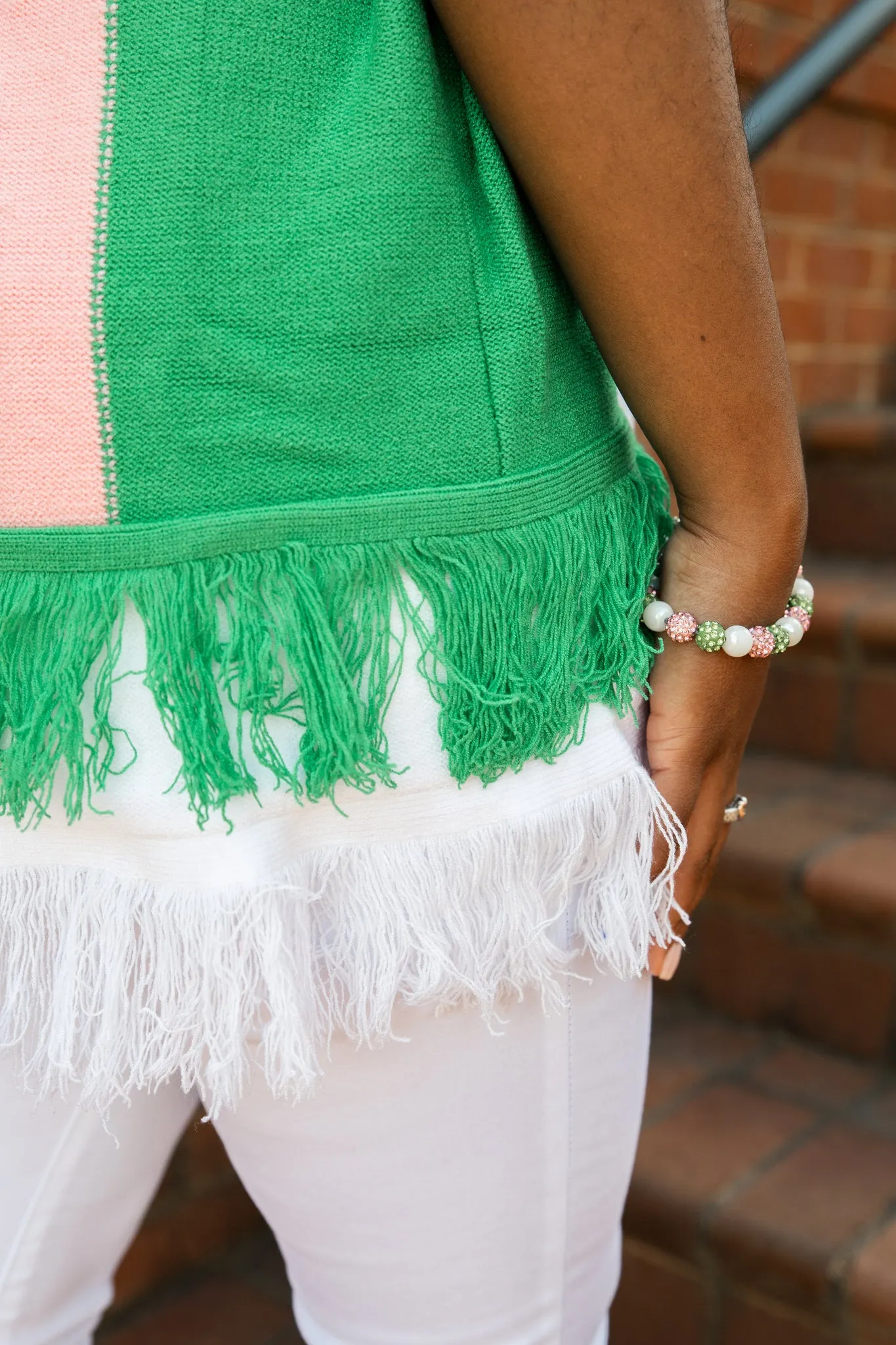 AKA - Fab Fringe Cardigan - Pink/Green
