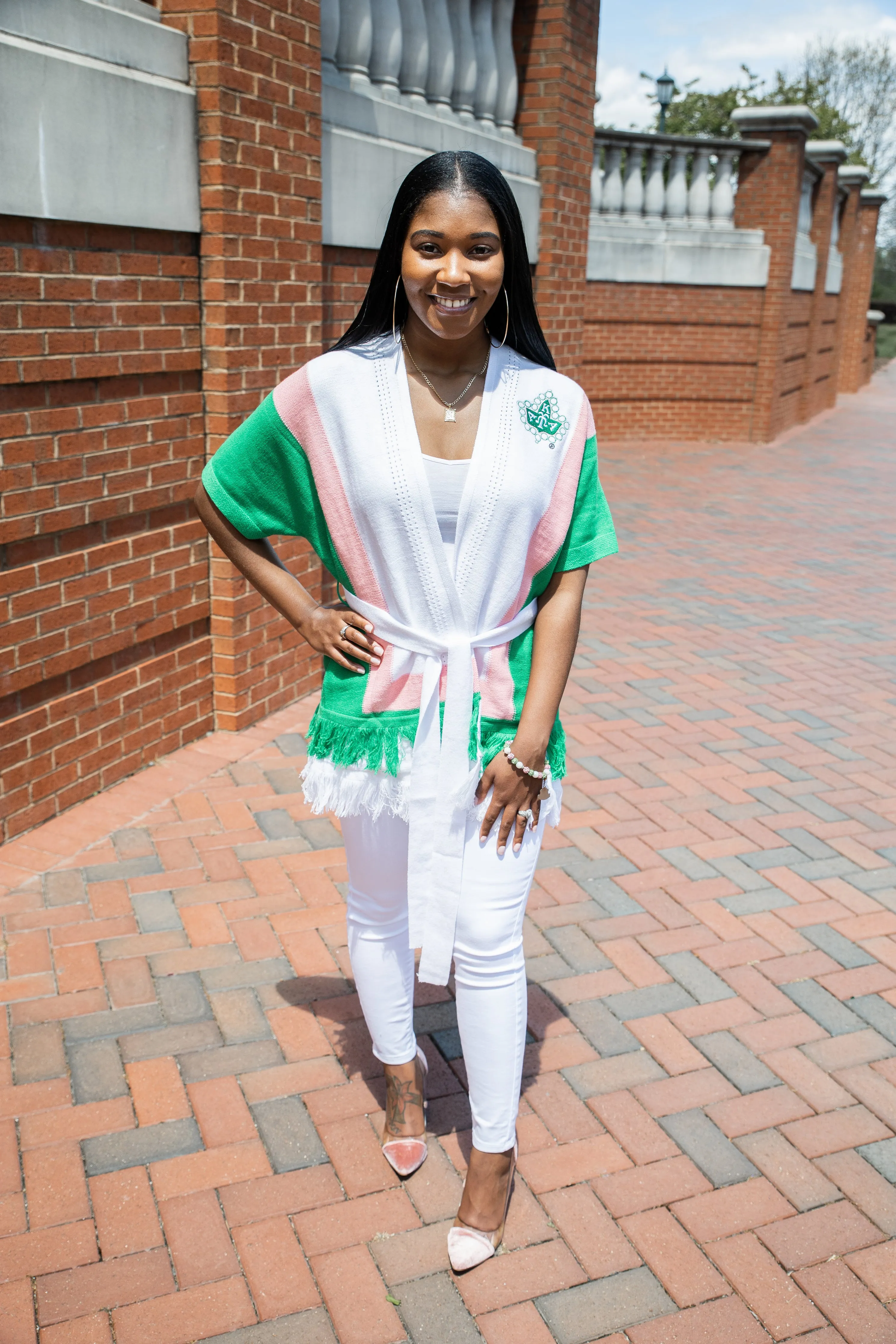 AKA - Fab Fringe Cardigan - Pink/Green