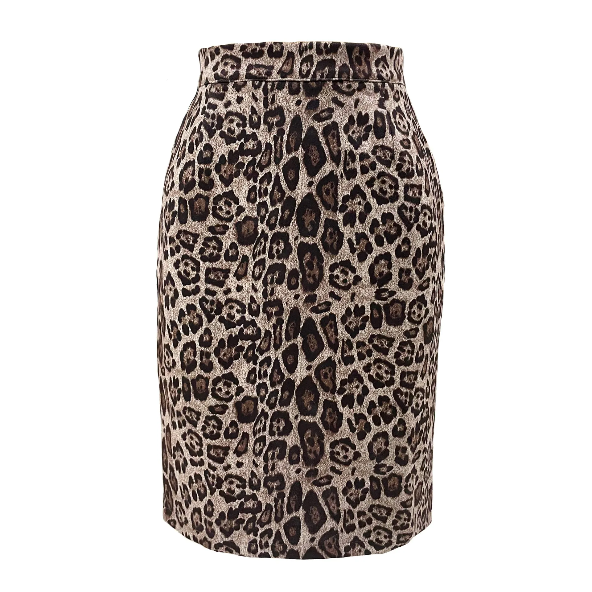 ALCEA ROSEA Women's Pencil Midi Skirt Faux Suede Leopard Print High Waisted Zipper Bodycon Skirt