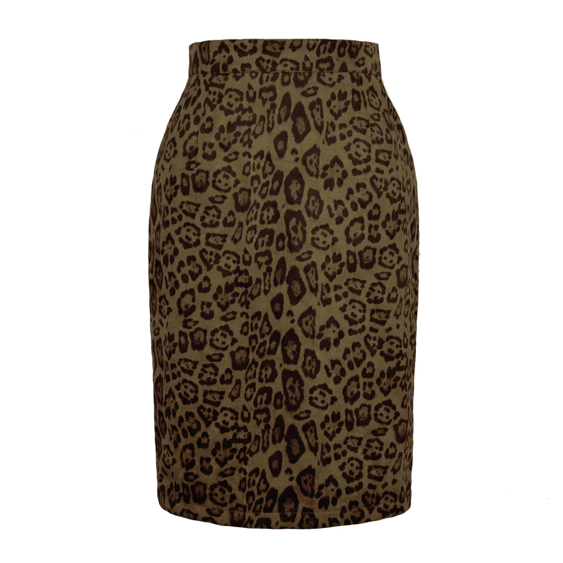 ALCEA ROSEA Women's Pencil Midi Skirt Faux Suede Leopard Print High Waisted Zipper Bodycon Skirt