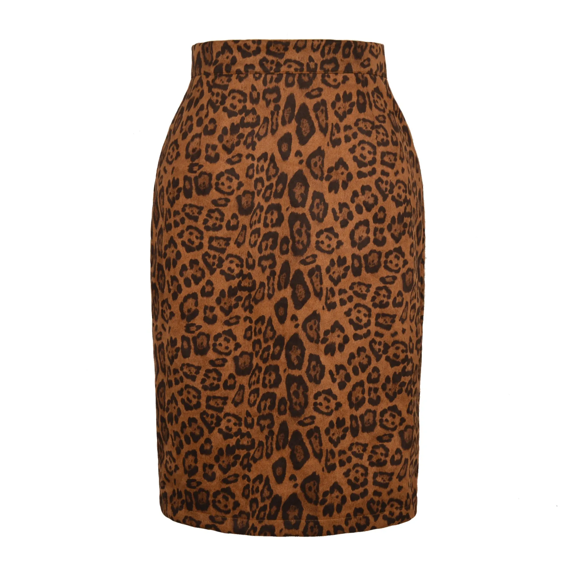 ALCEA ROSEA Women's Pencil Midi Skirt Faux Suede Leopard Print High Waisted Zipper Bodycon Skirt