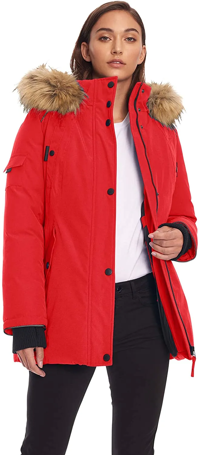 Alpine North Womens Vegan Down Parka Jacket with Faux Fur