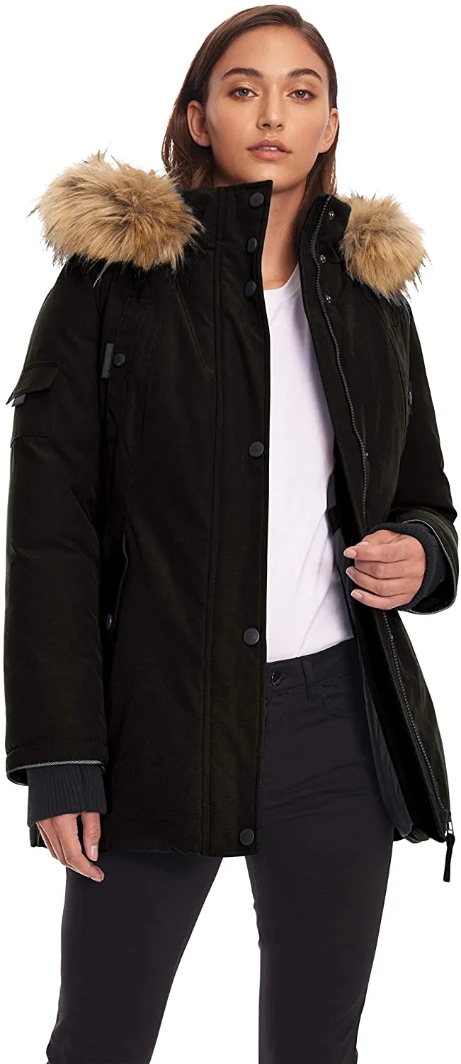 Alpine North Womens Vegan Down Parka Jacket with Faux Fur