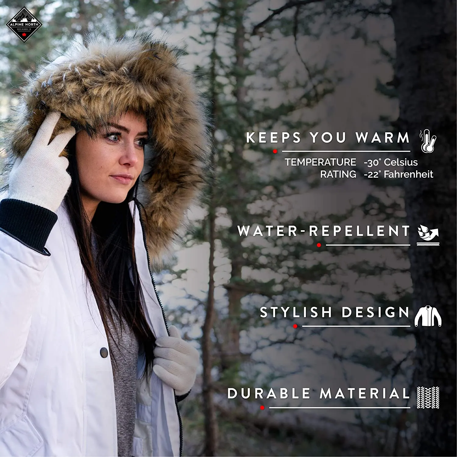 Alpine North Womens Vegan Down Parka Jacket with Faux Fur