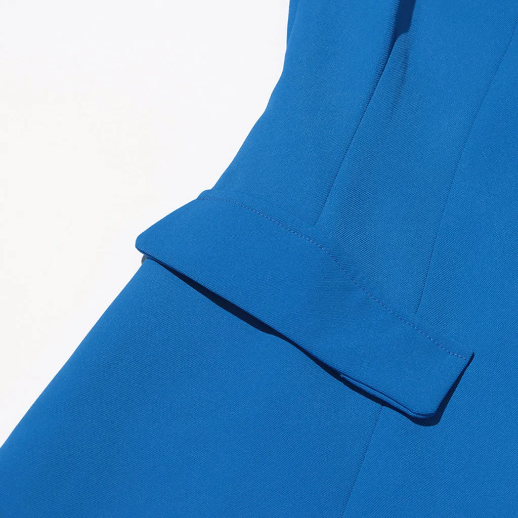 Asymmetric Draped Scarf Lapel Collar Shoulder Pad Single Breasted Blazer