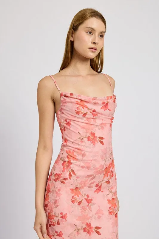Ayla Floral Assymetrical Dress Wedding Guest Dress - Pink Slip Dress