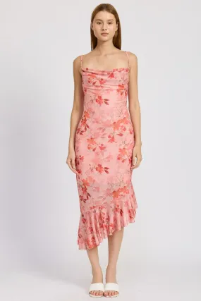 Ayla Floral Assymetrical Dress Wedding Guest Dress - Pink Slip Dress