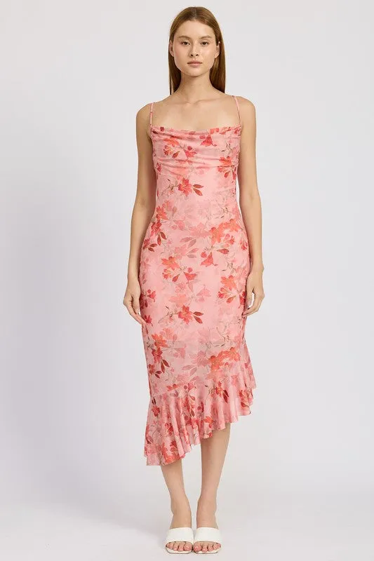 Ayla Floral Assymetrical Dress Wedding Guest Dress - Pink Slip Dress