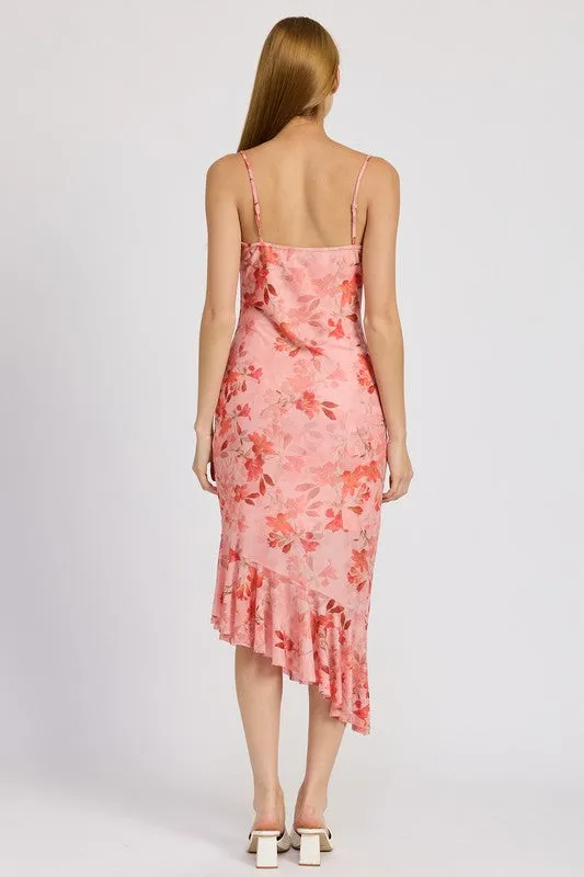 Ayla Floral Assymetrical Dress Wedding Guest Dress - Pink Slip Dress