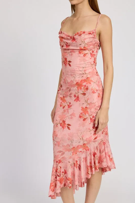 Ayla Floral Assymetrical Dress Wedding Guest Dress - Pink Slip Dress