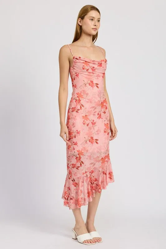 Ayla Floral Assymetrical Dress Wedding Guest Dress - Pink Slip Dress