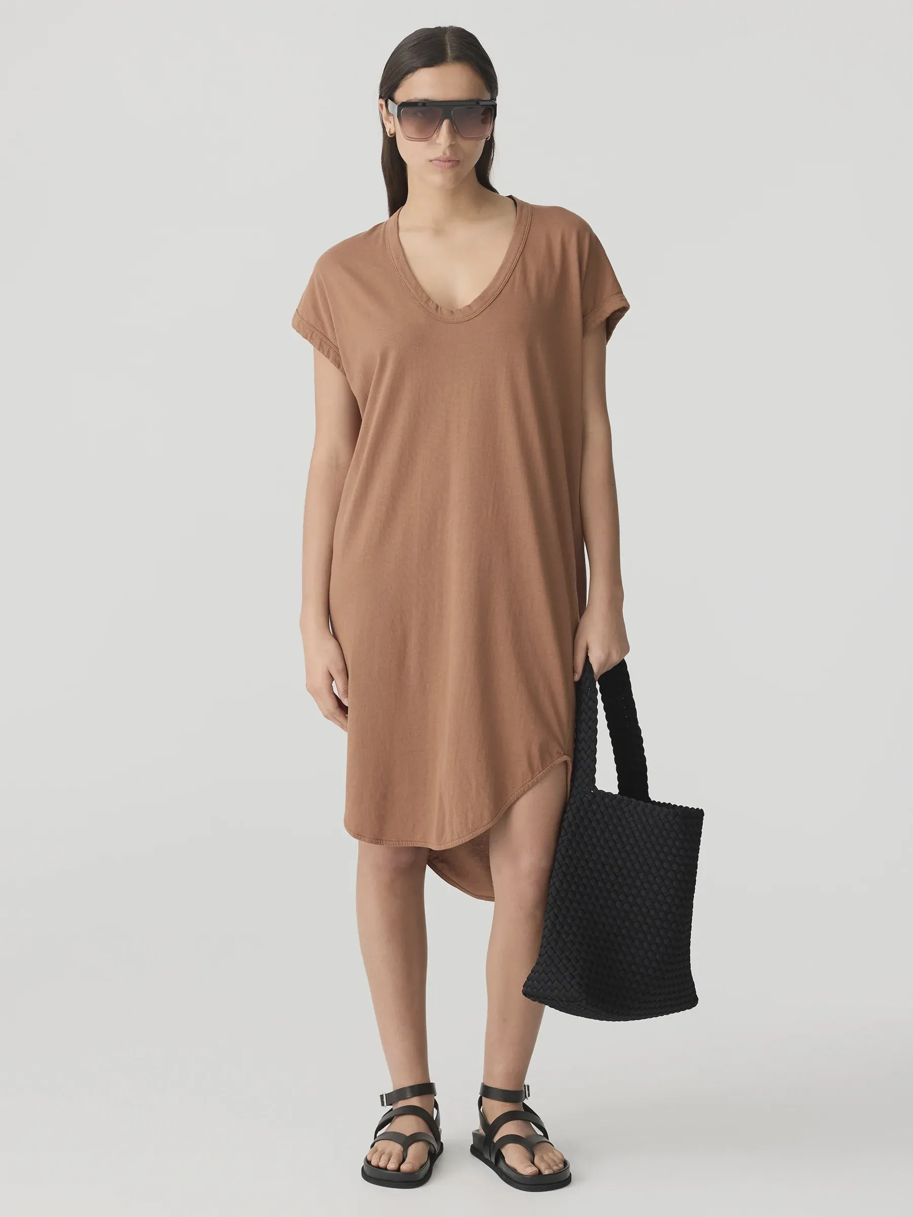 Bassike Boxy T-Shirt Dress with Tail II in Argan