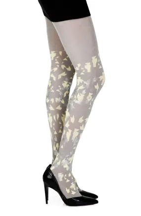 Beautiful Festive Silver & Yellow Confetti Print 100 Denier Opaque Grey Tights