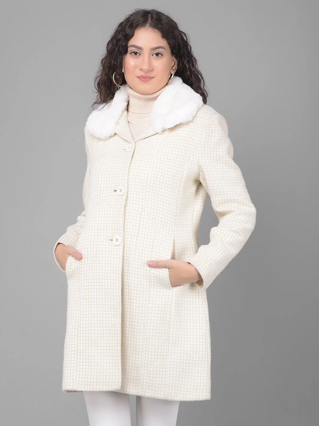 Beige Checked Overcoat
