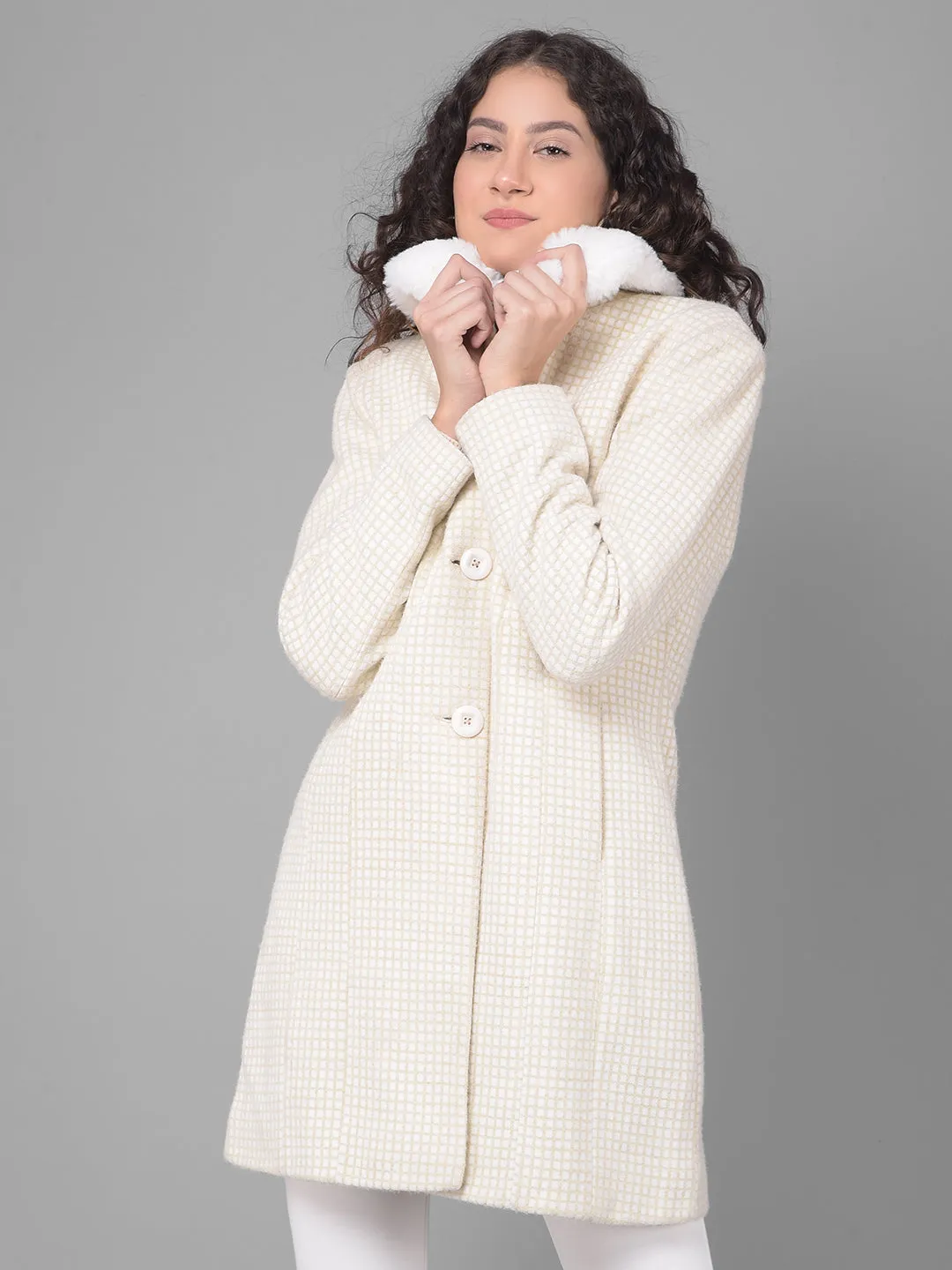 Beige Checked Overcoat