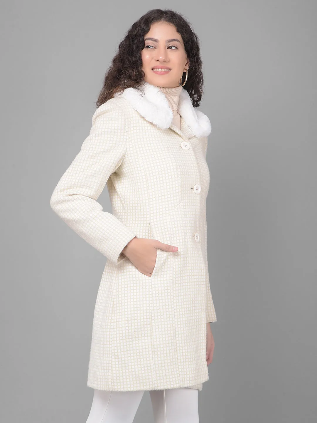 Beige Checked Overcoat