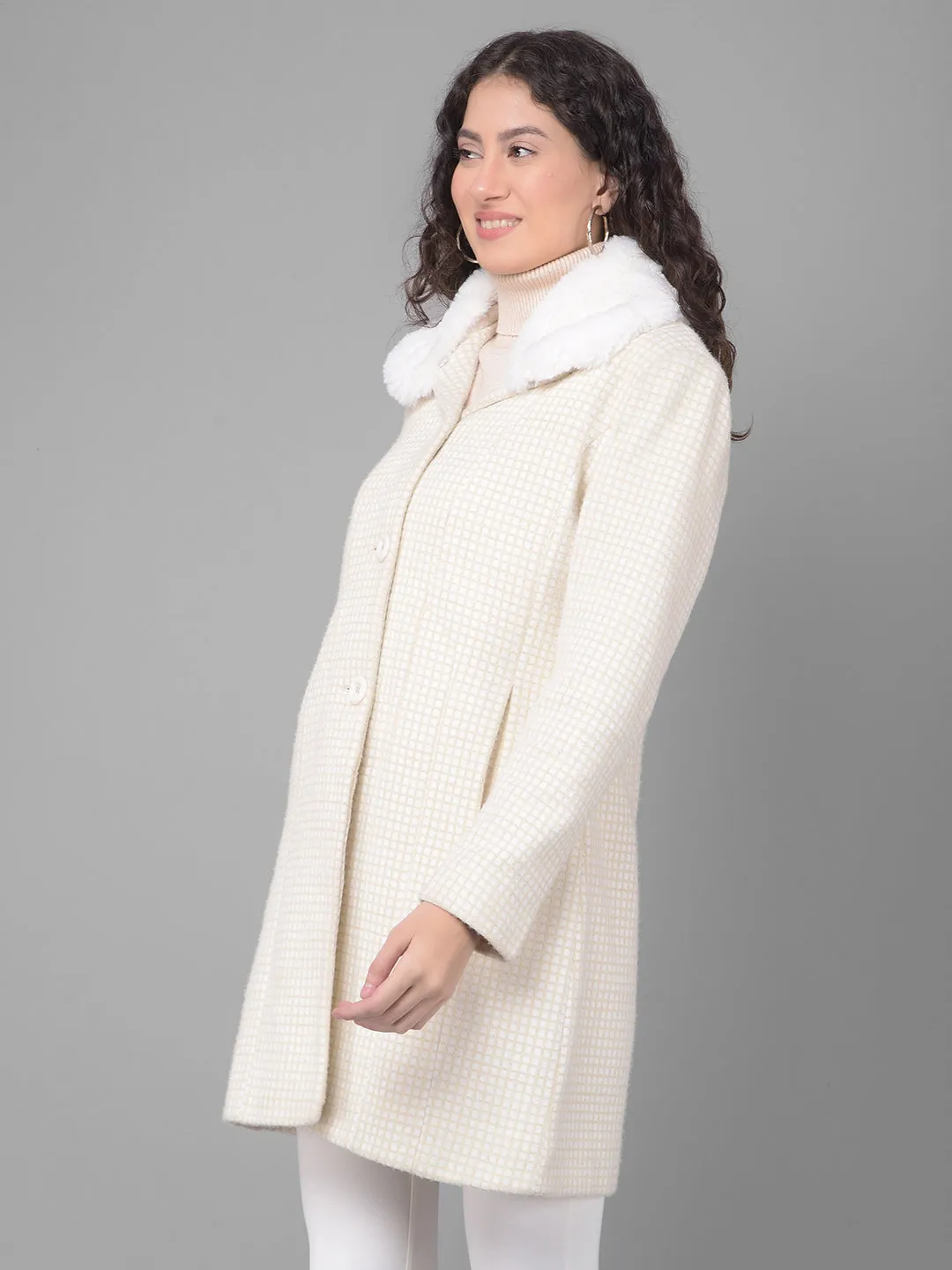 Beige Checked Overcoat