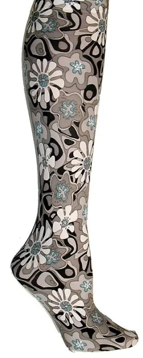Black and Taupe Daisy Retro Tights Large/Tall