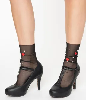 Black Heart & Pearl Be Mine Sheer Socks