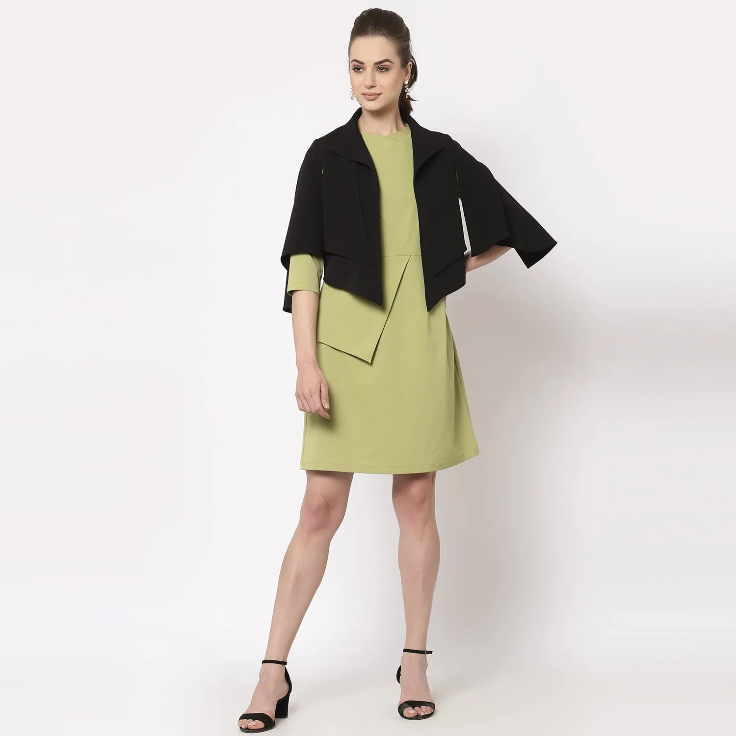 Black Layerd Cape With Slits