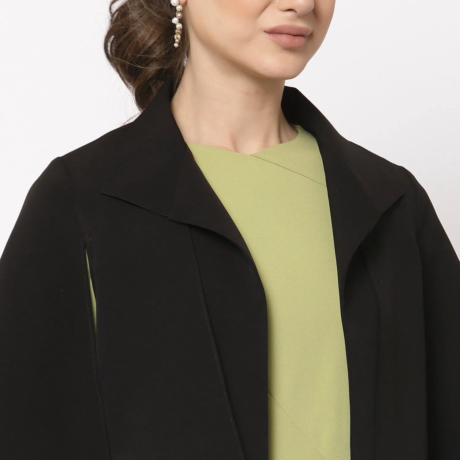 Black Layerd Cape With Slits