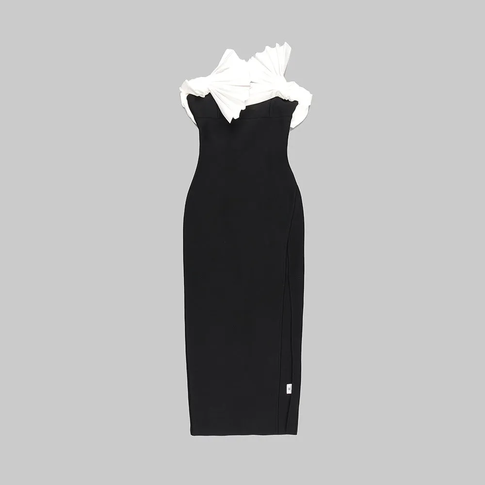 Black White Folding Strapless Backless Formal Dress