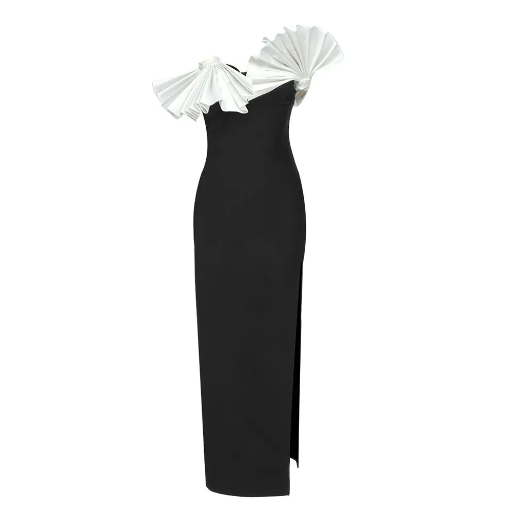 Black White Folding Strapless Backless Formal Dress