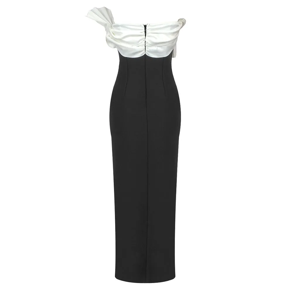 Black White Folding Strapless Backless Formal Dress