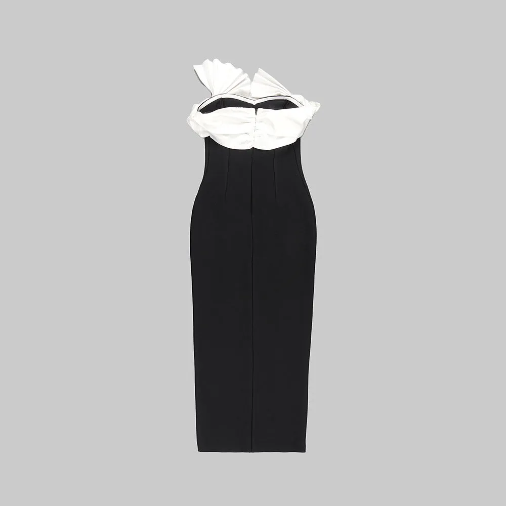 Black White Folding Strapless Backless Formal Dress