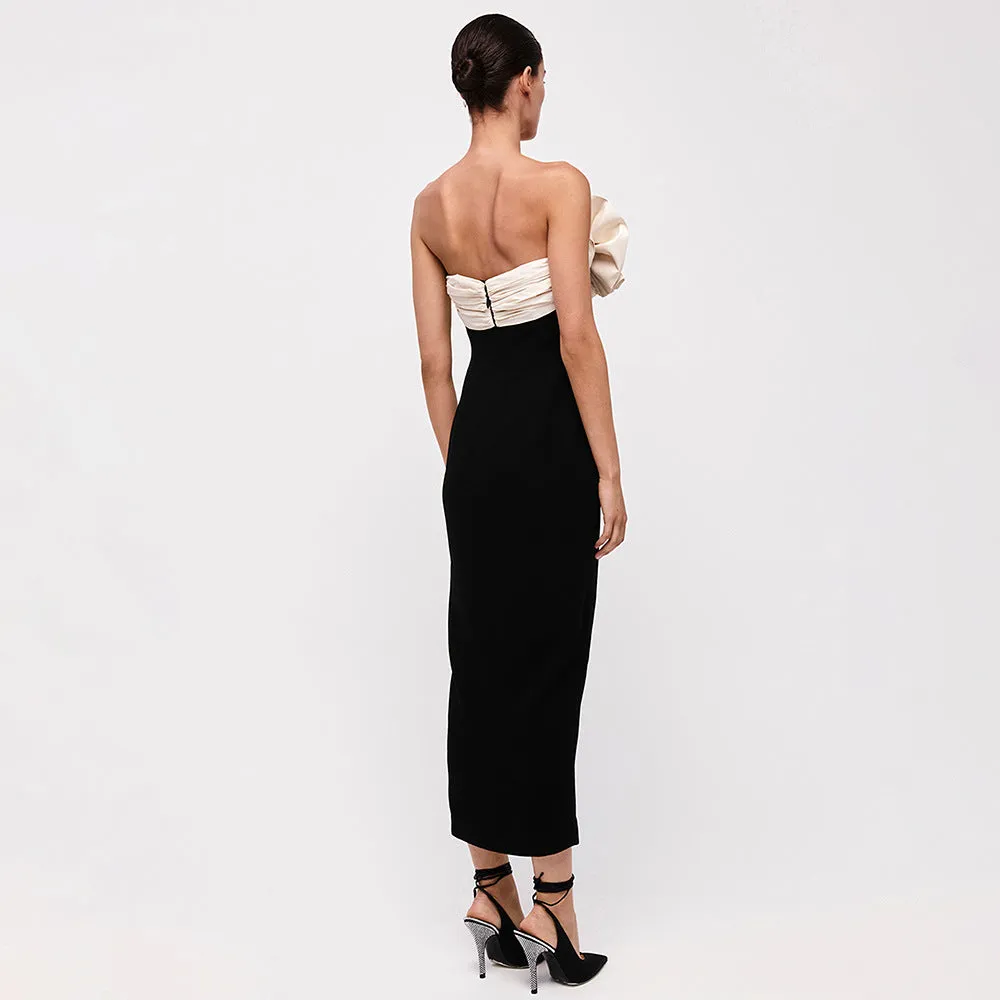 Black White Folding Strapless Backless Formal Dress