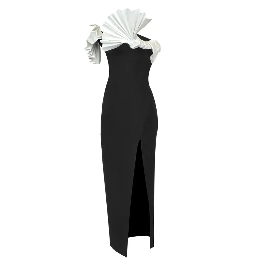Black White Folding Strapless Backless Formal Dress