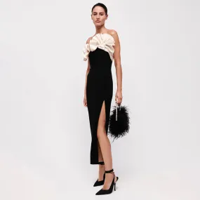 Black White Folding Strapless Backless Formal Dress