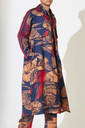 Blue, Rust And Red Floral Trench Cape